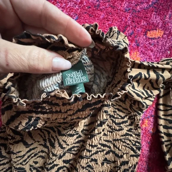Wild Fable Tan and Black Animal Print Blouse - Picture 3 of 3